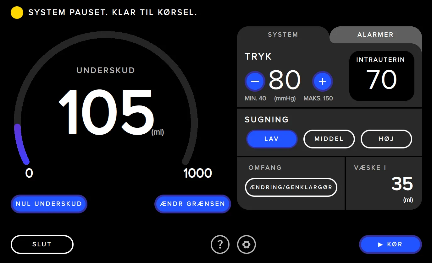 Skærmbillede fra Fluent Pro Fluid Management System brugergrænseflade, der viser procedure oversigt.